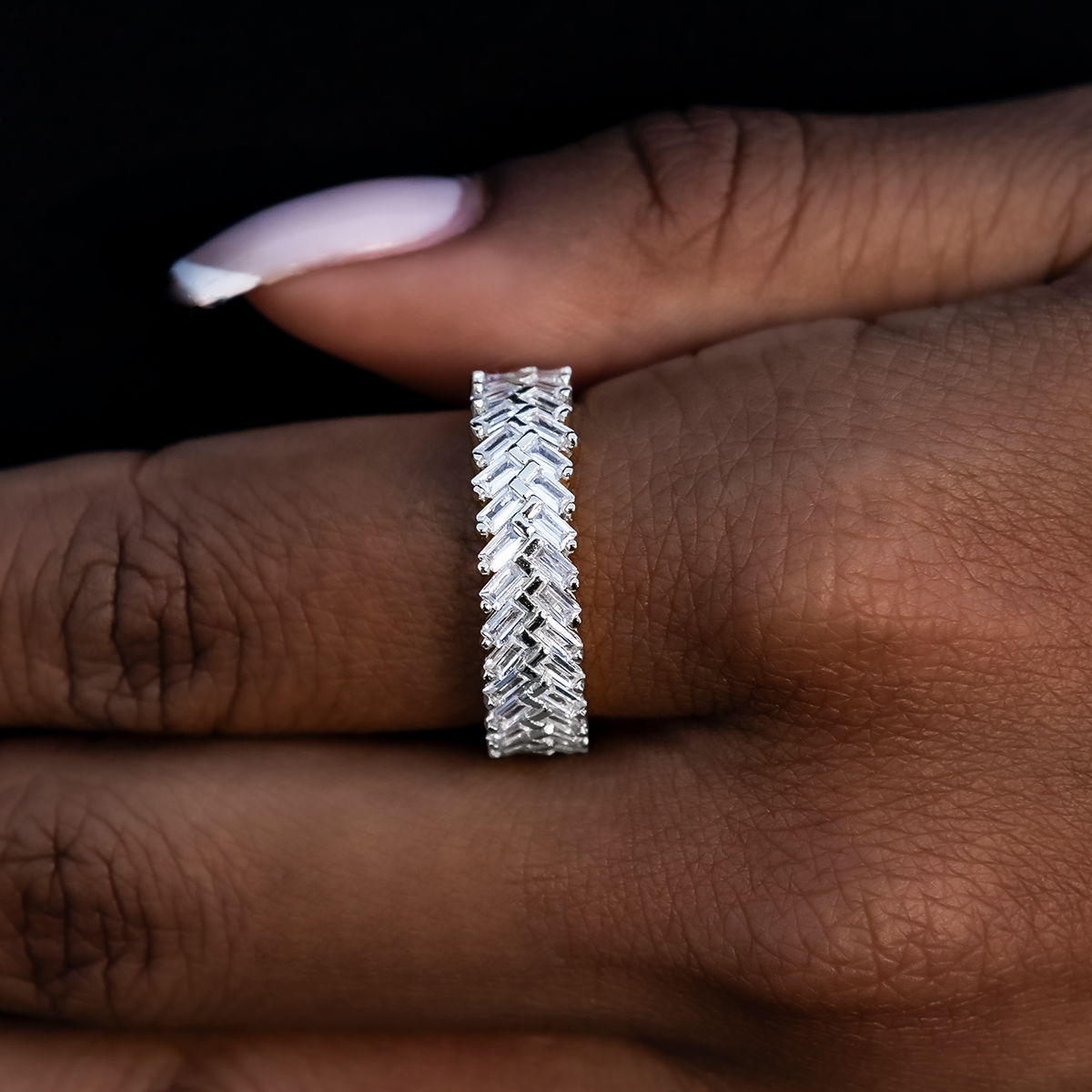 Bague 8Shine — Diamond Baguette Herringbone en Or Blanc Vermeil