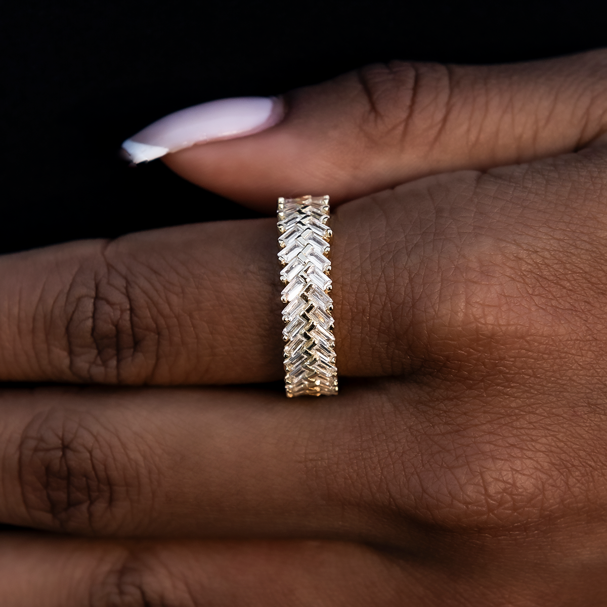 Bague 8Shine — Diamond Baguette Herringbone en Or Jaune Vermeil