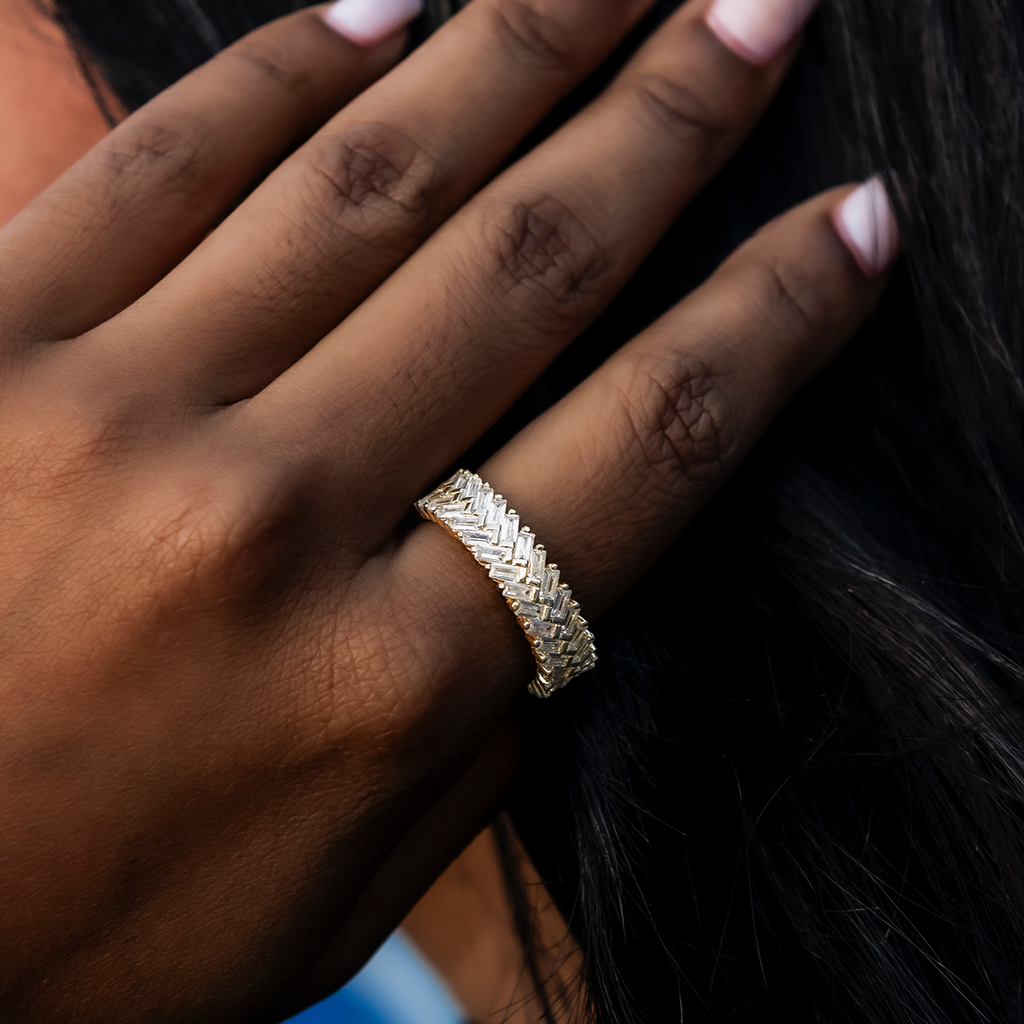 Bague 8Shine — Diamond Baguette Herringbone en Or Jaune Vermeil