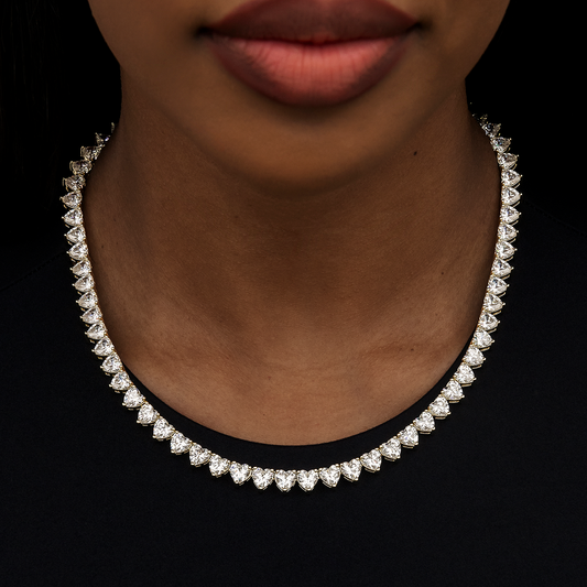 Collier 8Shine — Chaîne Tennis Cœur à Diamants en Or Jaune 6mm