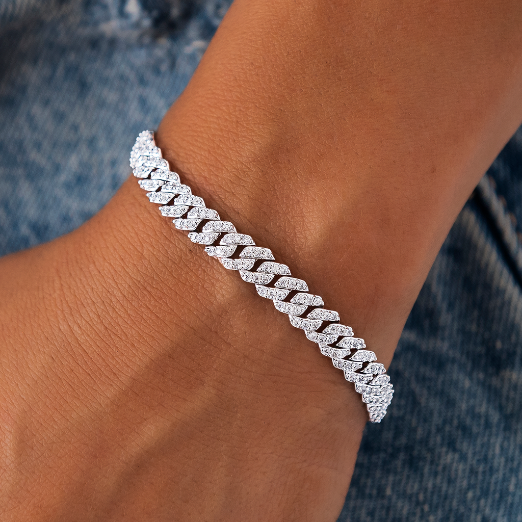 Bracelet 8Shine — Cuban Micro Prong à Diamants en Or Blanc 6mm