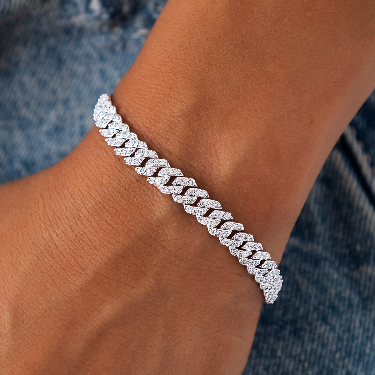 Bracelet 8Shine — Cuban Micro Prong à Diamants en Or Blanc 6mm