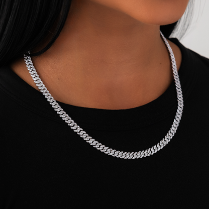Collier 8Shine — Chaîne Micro Cuban à Griffes Serties de Diamants en Or Blanc 6mm