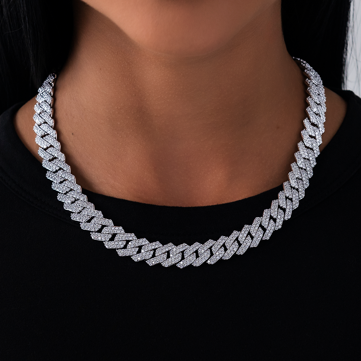 Collier 8Shine — Chaîne Prong Link à Diamants en Or Blanc 12mm