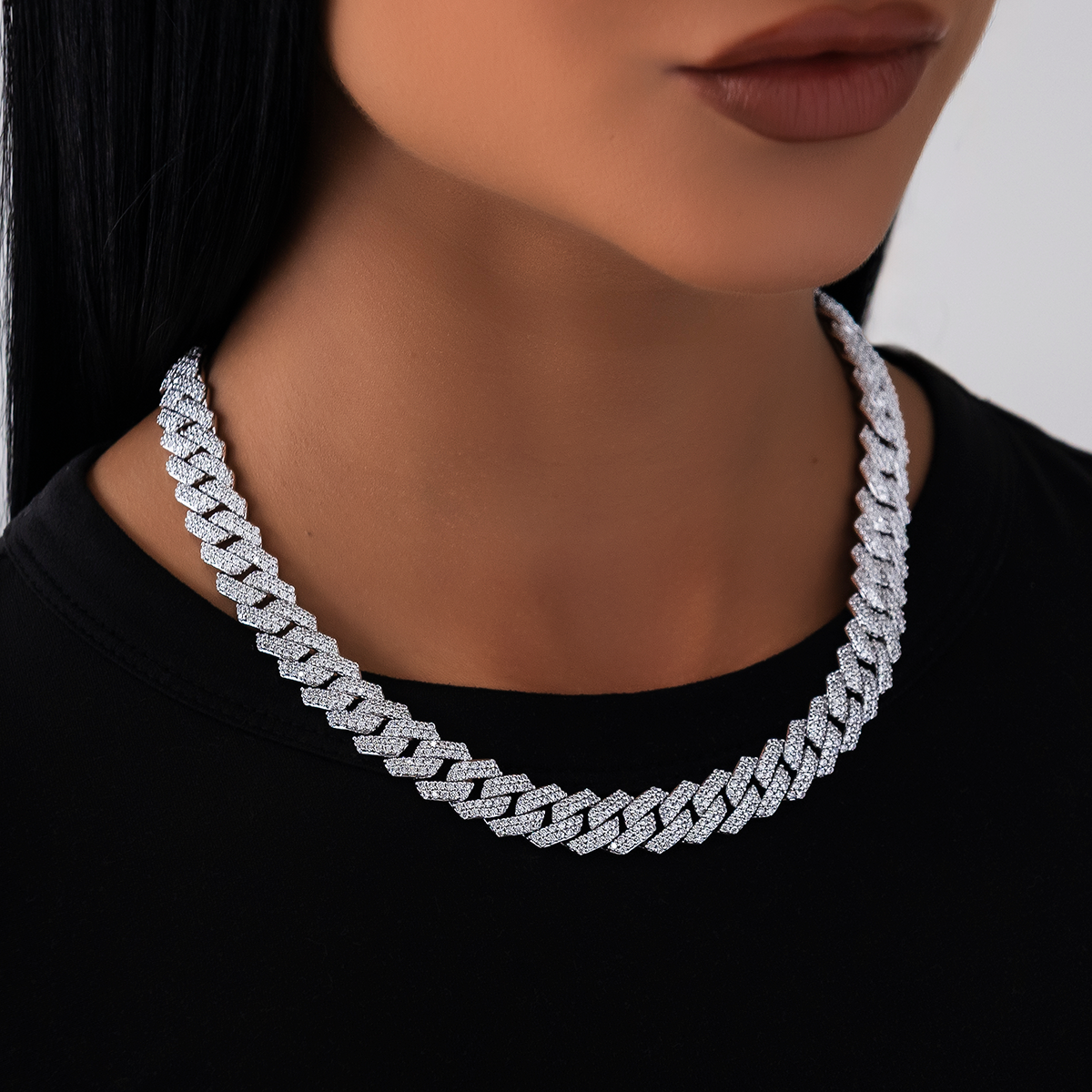 Collier 8Shine — Chaîne Prong Link à Diamants en Or Blanc 12mm