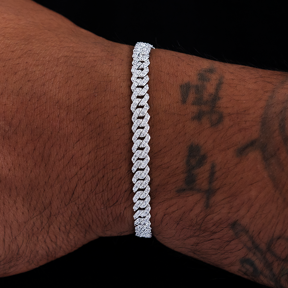 Bracelet Micro Diamond Prong Cuban 8Shine - Or Blanc 6mm