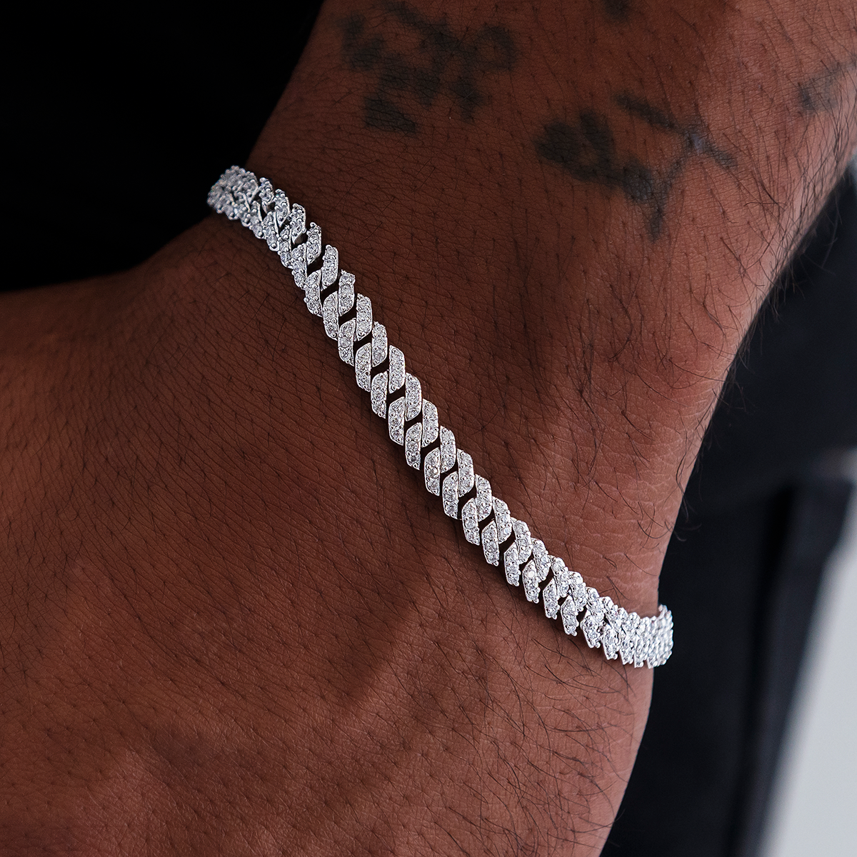 Bracelet Micro Diamond Prong Cuban 8Shine - Or Blanc 6mm