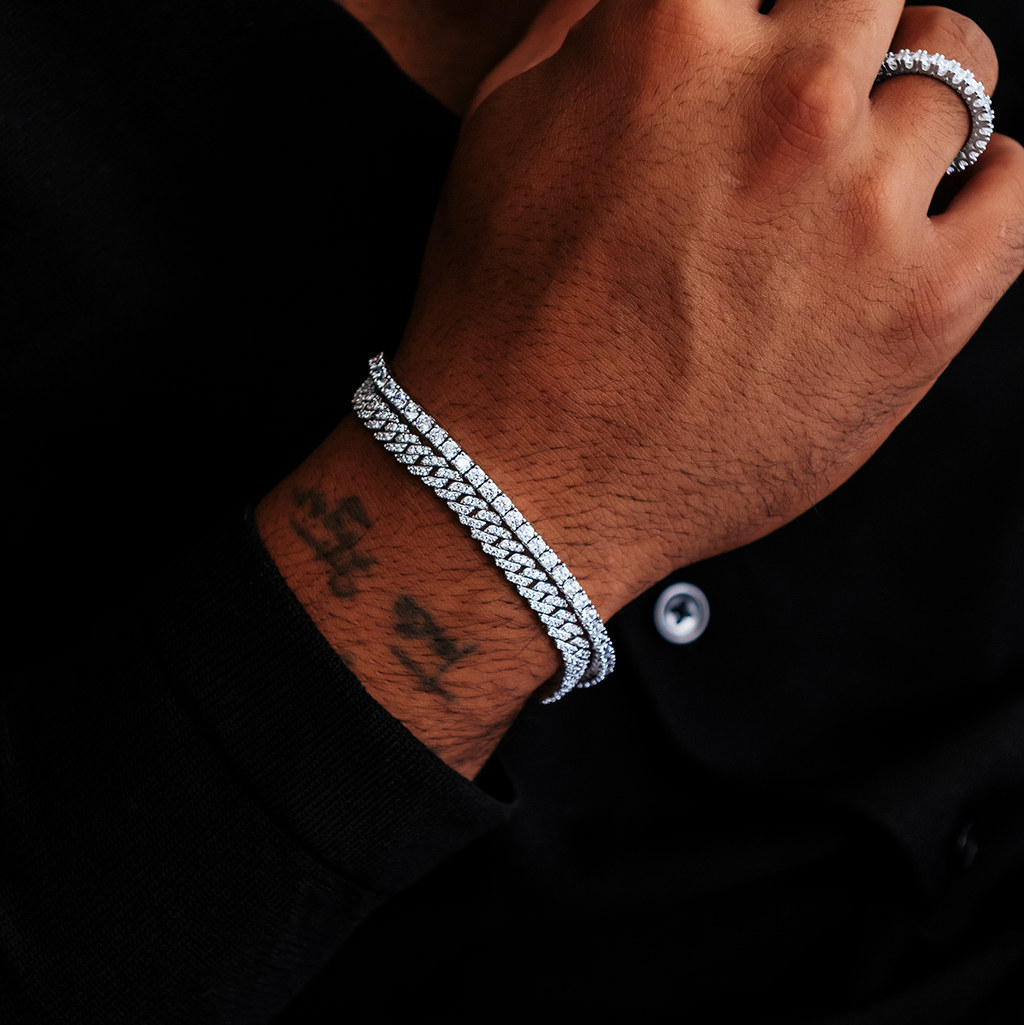 Bracelet Micro Diamond Prong Cuban 8Shine - Or Blanc 6mm