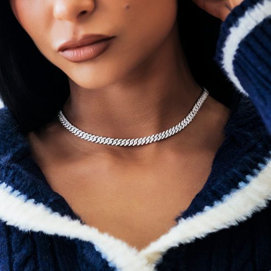 Collier 8Shine — Chaîne Micro Cuban à Griffes Serties de Diamants en Or Blanc 6mm