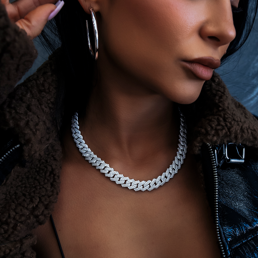 Collier 8Shine — Chaîne Prong Link à Diamants en Or Blanc 12mm