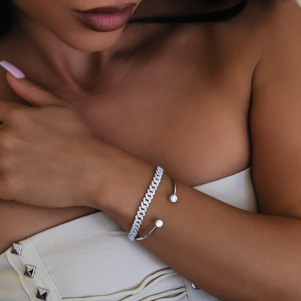 Bracelet 8Shine — Cuban Micro Prong à Diamants en Or Blanc 6mm