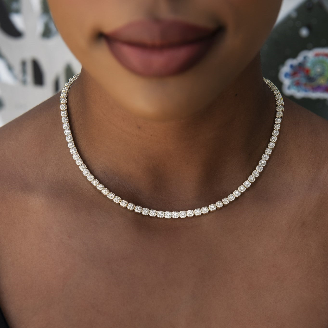 Collier 8Shine — Chaîne Mini Cluster Tennis Givrée en Or