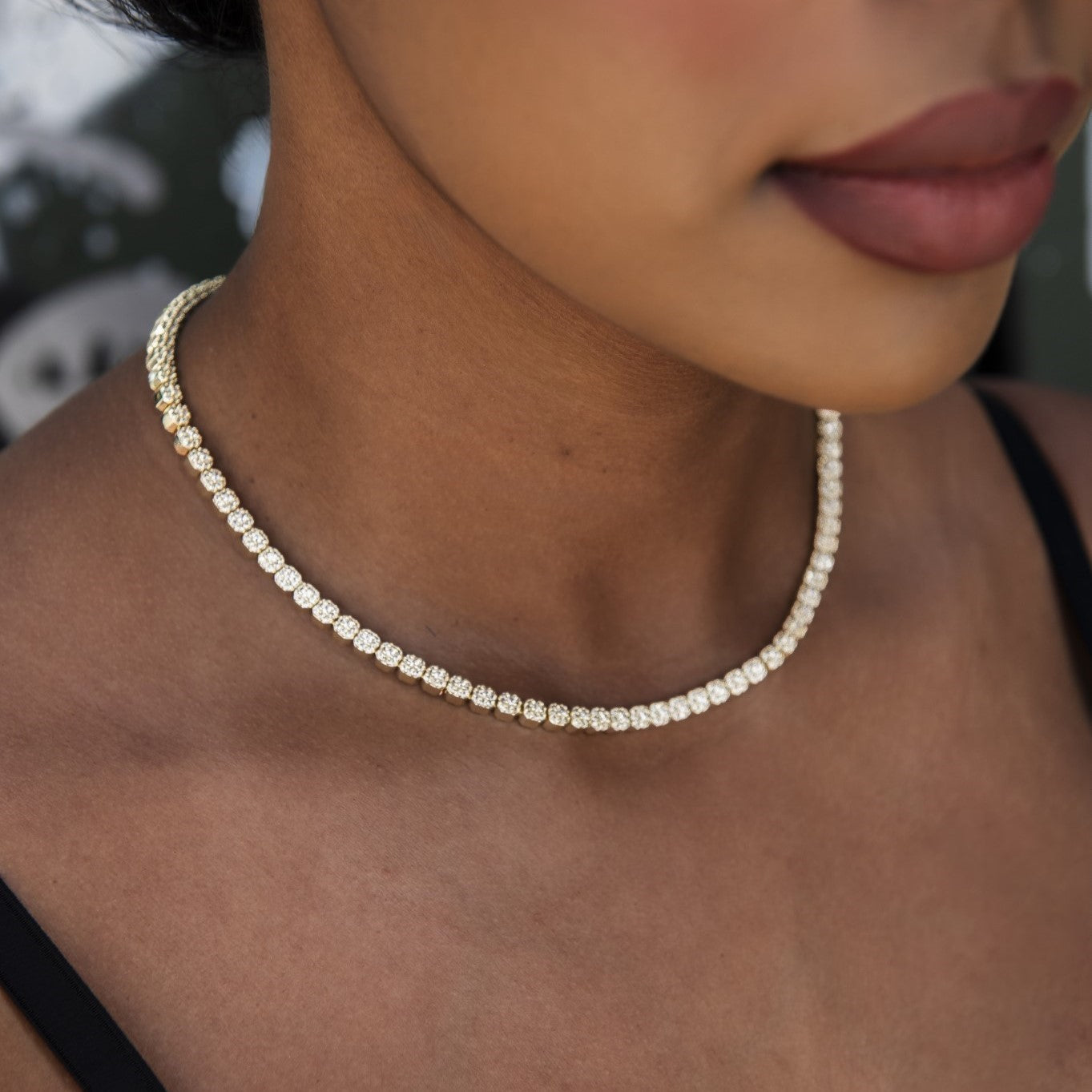 Collier 8Shine — Chaîne Mini Cluster Tennis Givrée en Or