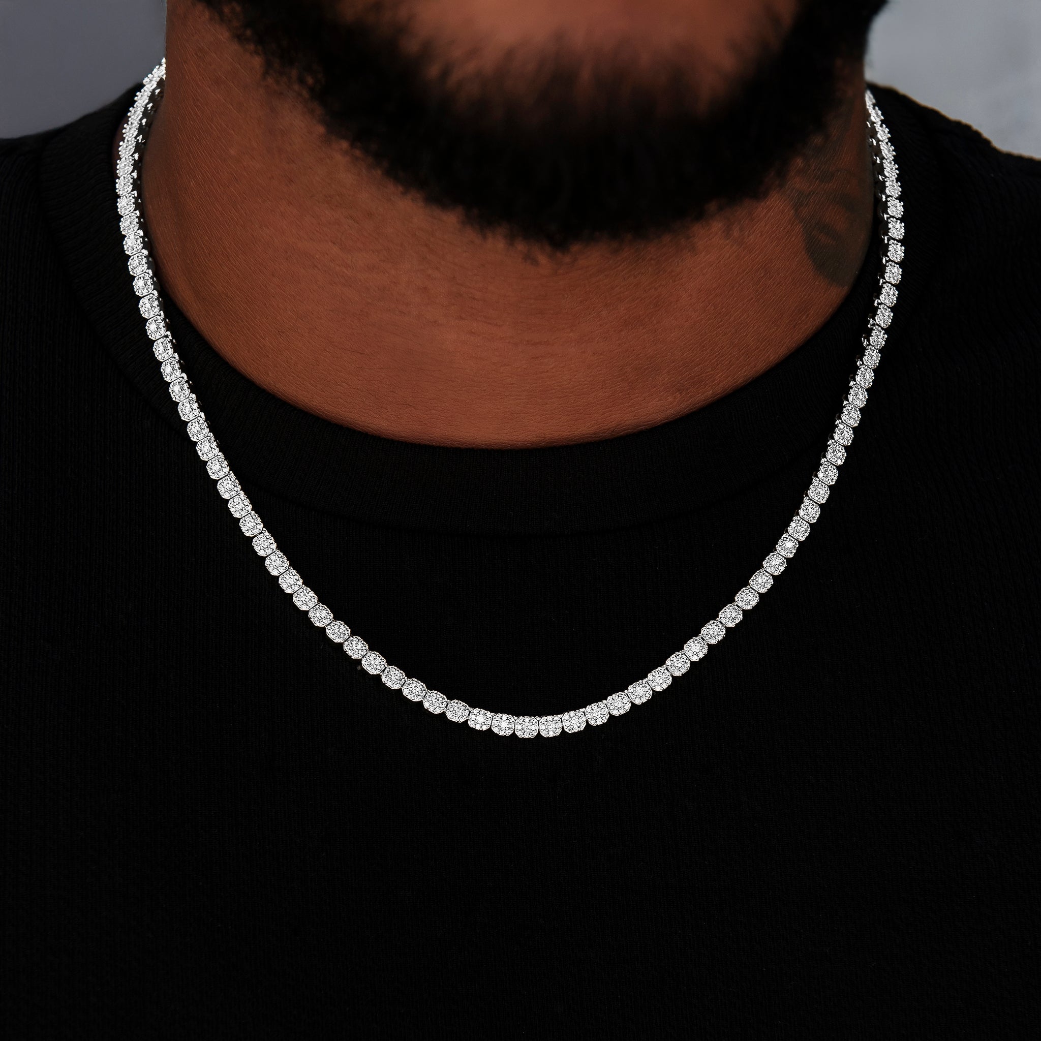 Collier Tennis Mini Cluster Sertis Glacés en Or Blanc 8Shine