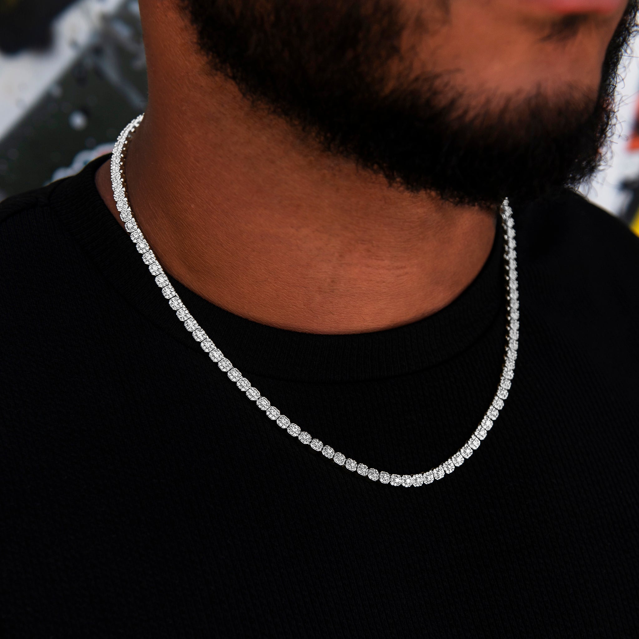 Collier Tennis Mini Cluster Sertis Glacés en Or Blanc 8Shine