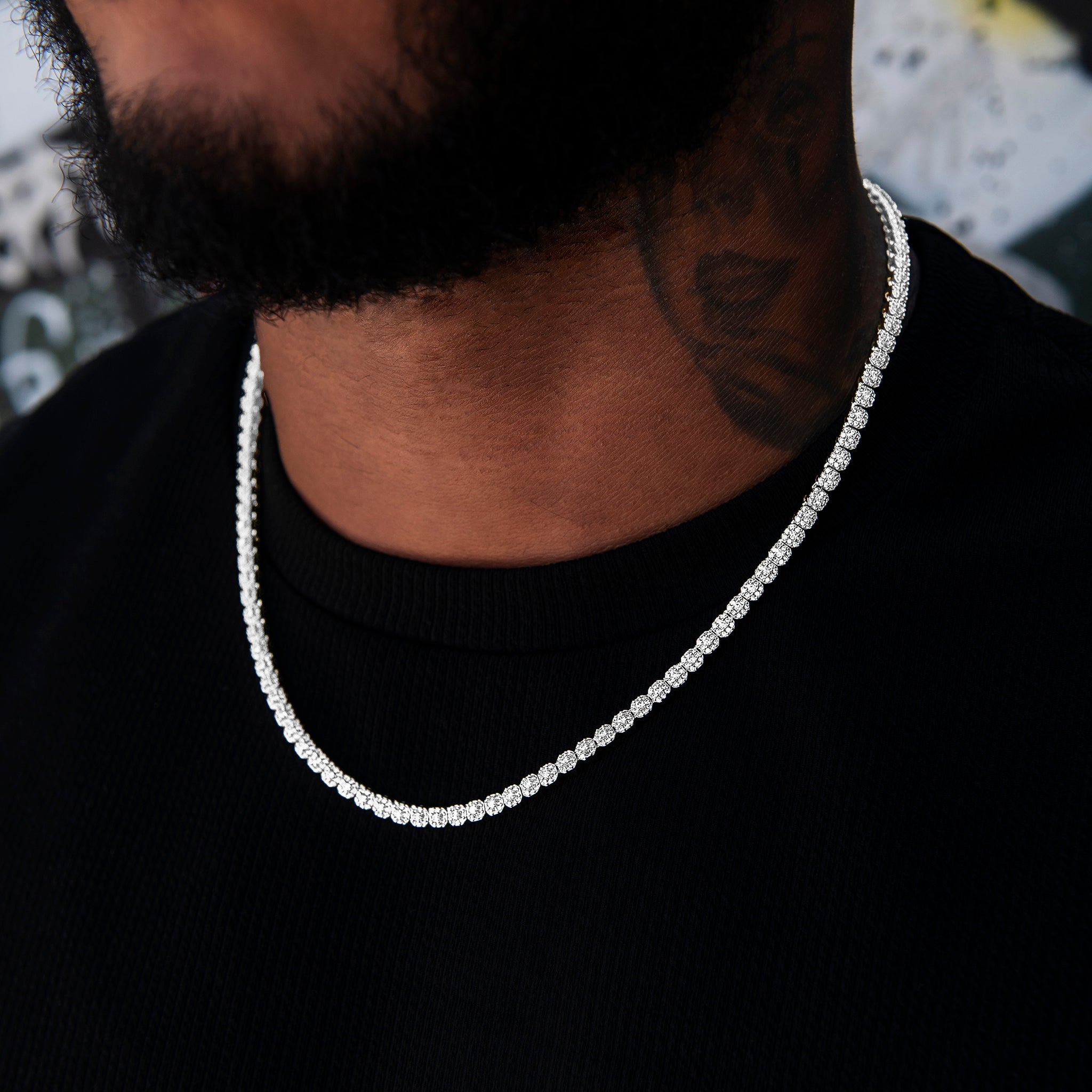 Collier Tennis Mini Cluster Sertis Glacés en Or Blanc 8Shine