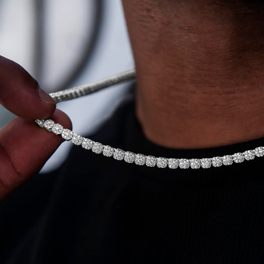 Collier Tennis Mini Cluster Sertis Glacés en Or Blanc 8Shine