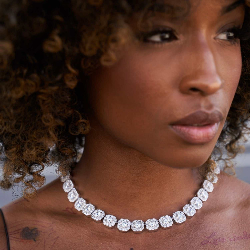 Collier 8Shine — Chaîne Cluster Tennis en Or Blanc 12mm