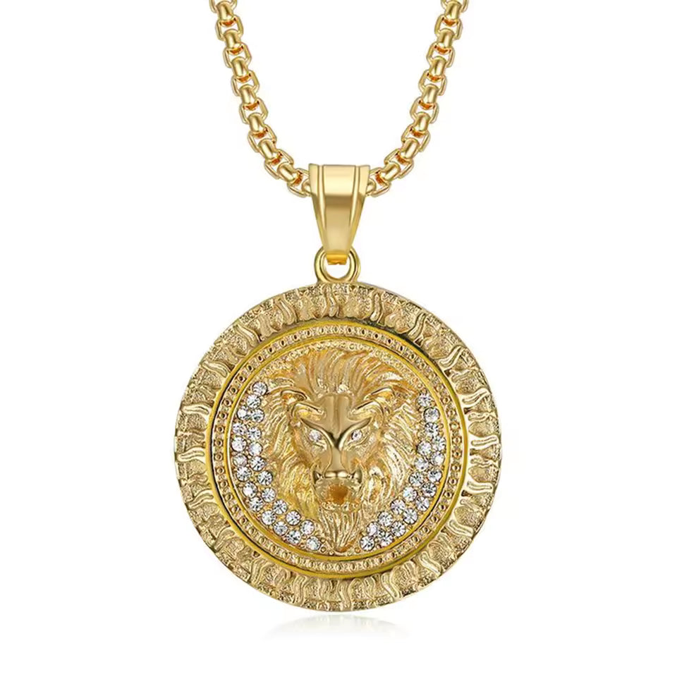 Pendentif 8Shine - Tête de Lion Plaqué Or