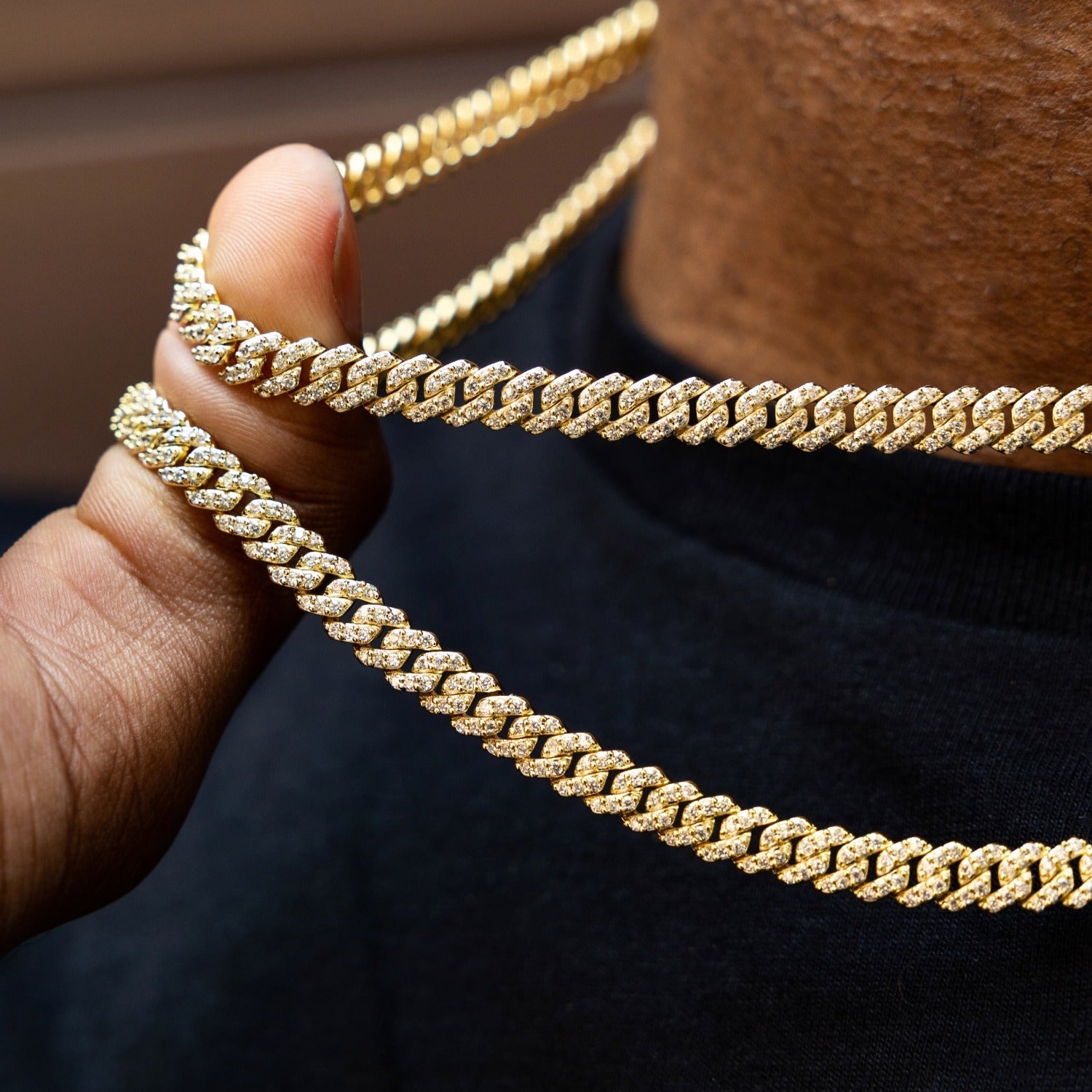 Chaine 8Shine Micro Diamond Prong Cuban Or jaune - 6 mm