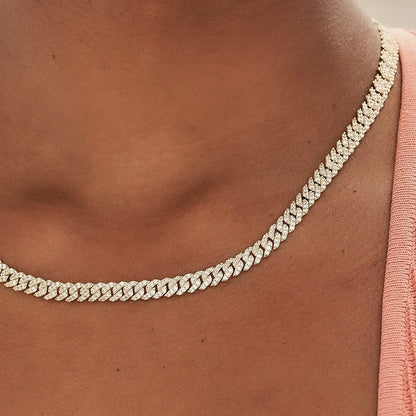 Collier 8Shine — Chaîne Micro Cuban à Griffes Serties de Diamants en Or Jaune 6mm