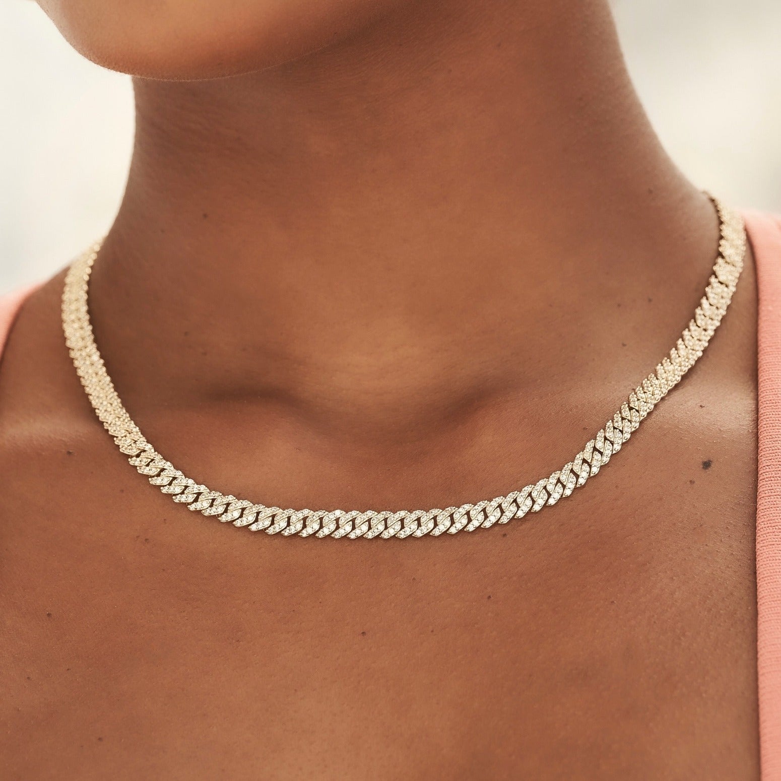 Collier 8Shine — Chaîne Micro Cuban à Griffes Serties de Diamants en Or Jaune 6mm