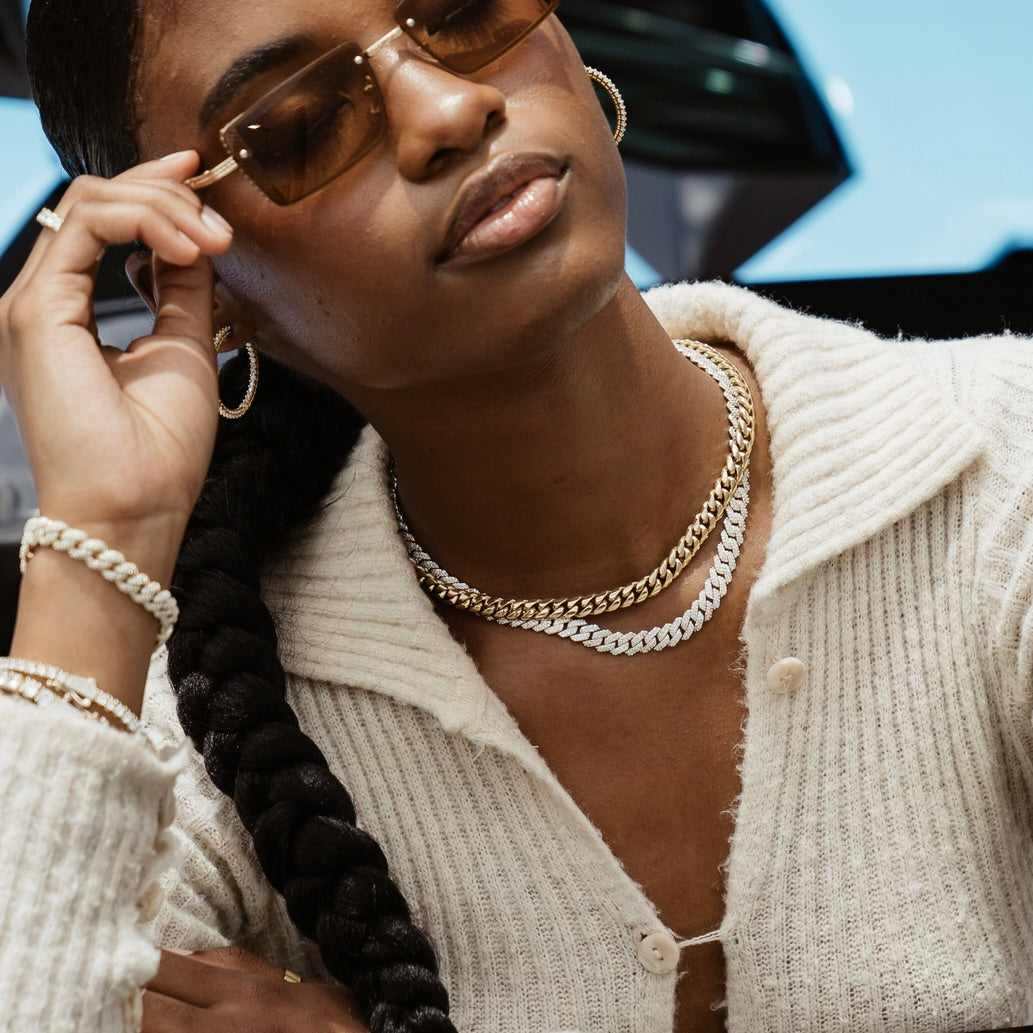 Collier 8Shine — Chaîne Cuban à Griffes Serties de Diamants en Or Jaune 8.5mm