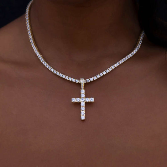 Pendentif 8Shine — Croix à Diamants en Or Jaune