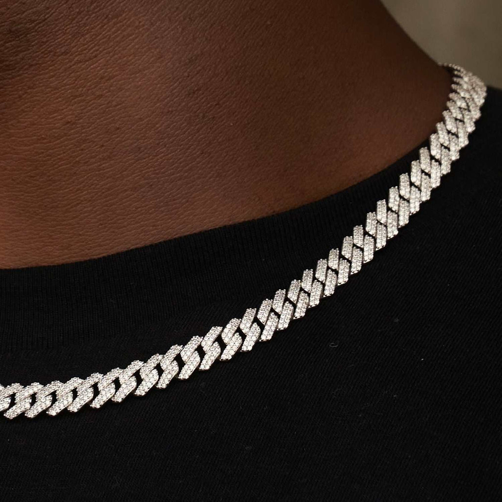 Chaine 8Shine Diamond Prong Cuban Or blanc - 8,5 mm