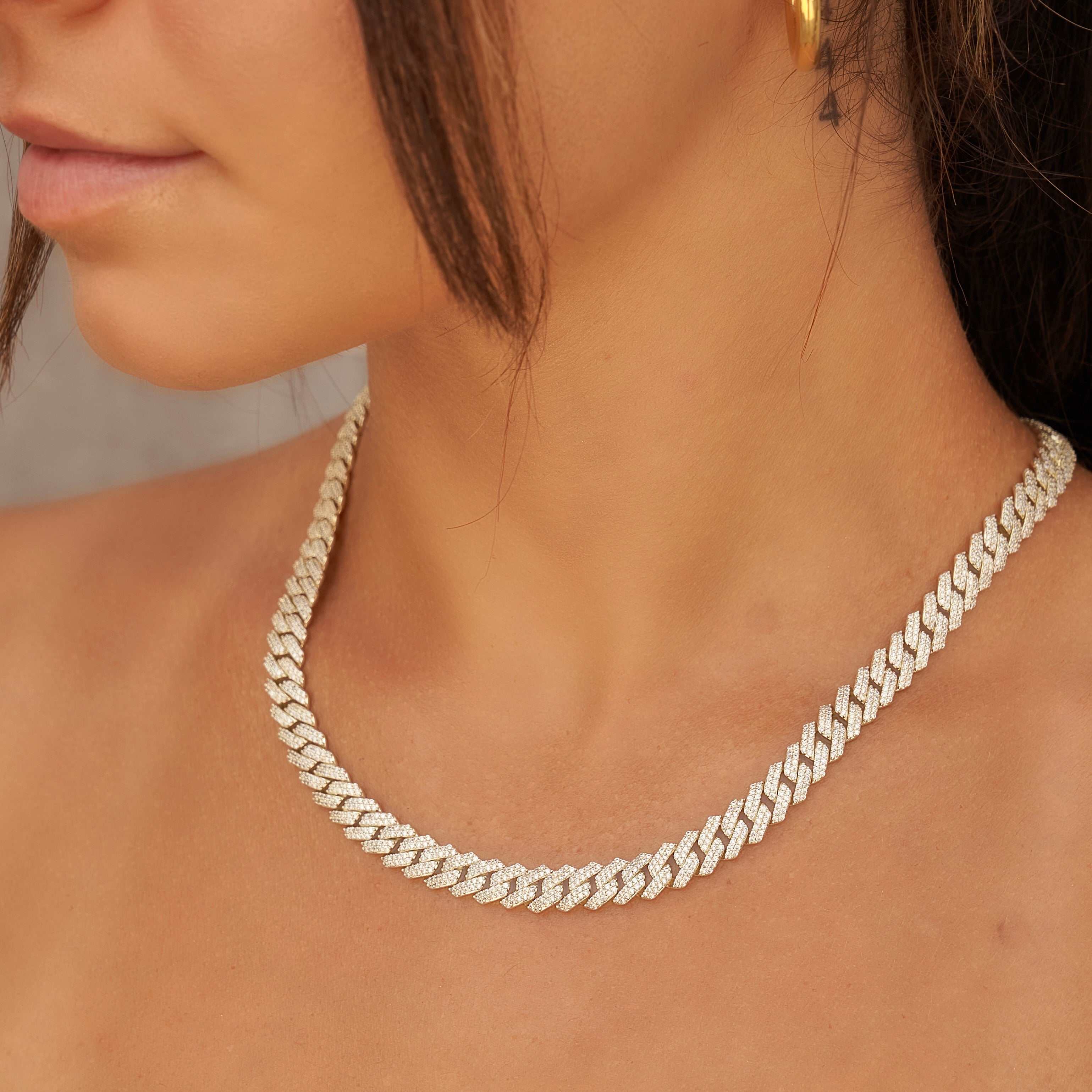 Collier 8Shine — Chaîne Cuban à Griffes Serties de Diamants en Or Jaune 8.5mm