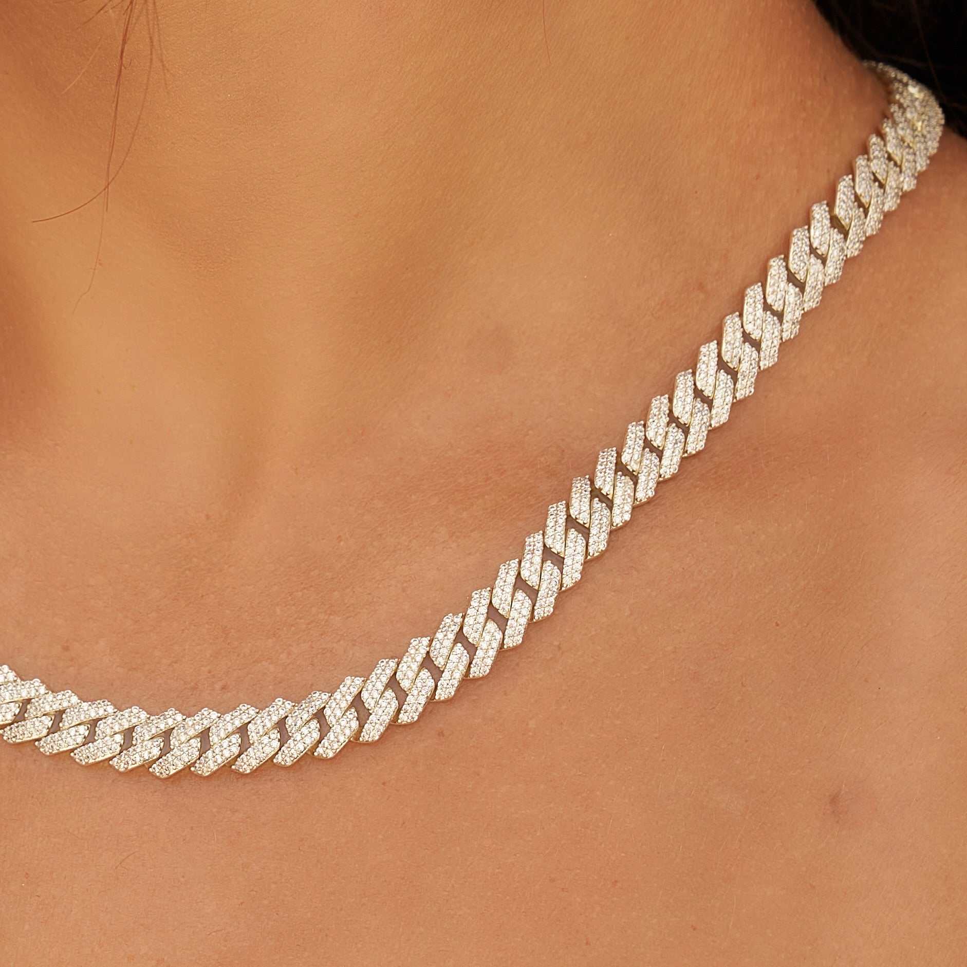 Collier 8Shine — Chaîne Cuban à Griffes Serties de Diamants en Or Jaune 8.5mm