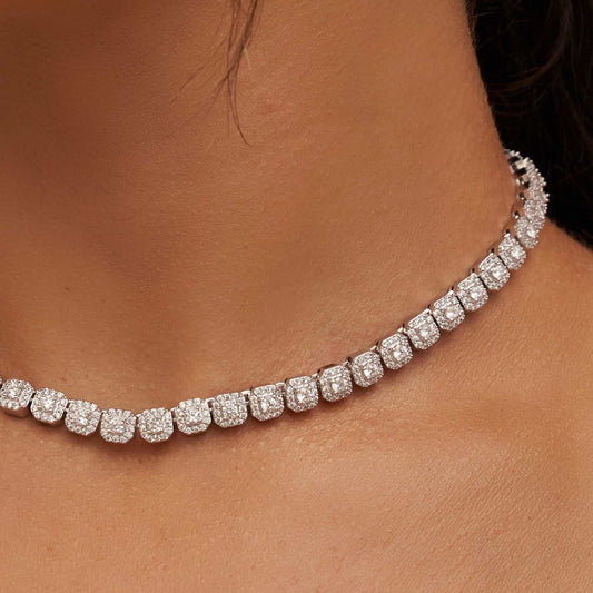 Collier 8Shine — Chaîne Micro Cluster Tennis en Or Blanc