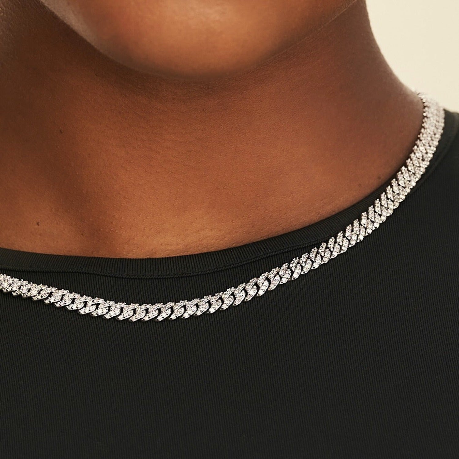 Collier 8Shine — Chaîne Micro Cuban à Griffes Serties de Diamants en Or Blanc 6mm