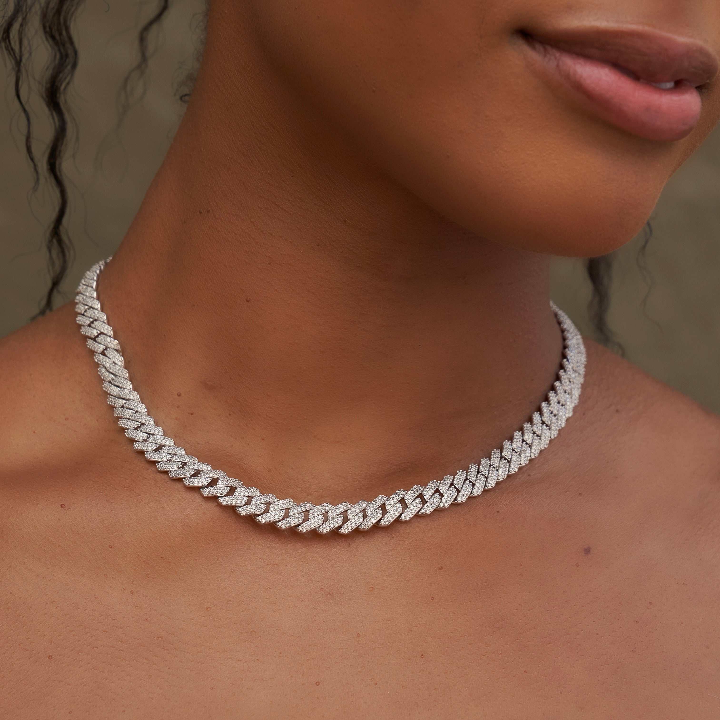 Collier 8Shine — Chaîne Cuban à Griffes Serties de Diamants en Or Blanc 8.5mm