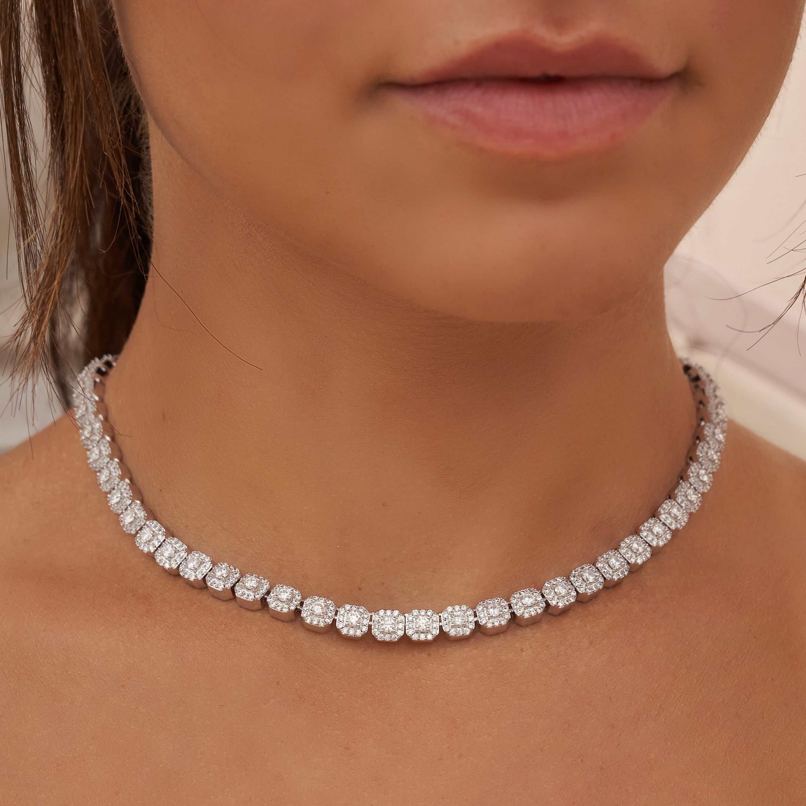 Collier 8Shine — Chaîne Micro Cluster Tennis en Or Blanc