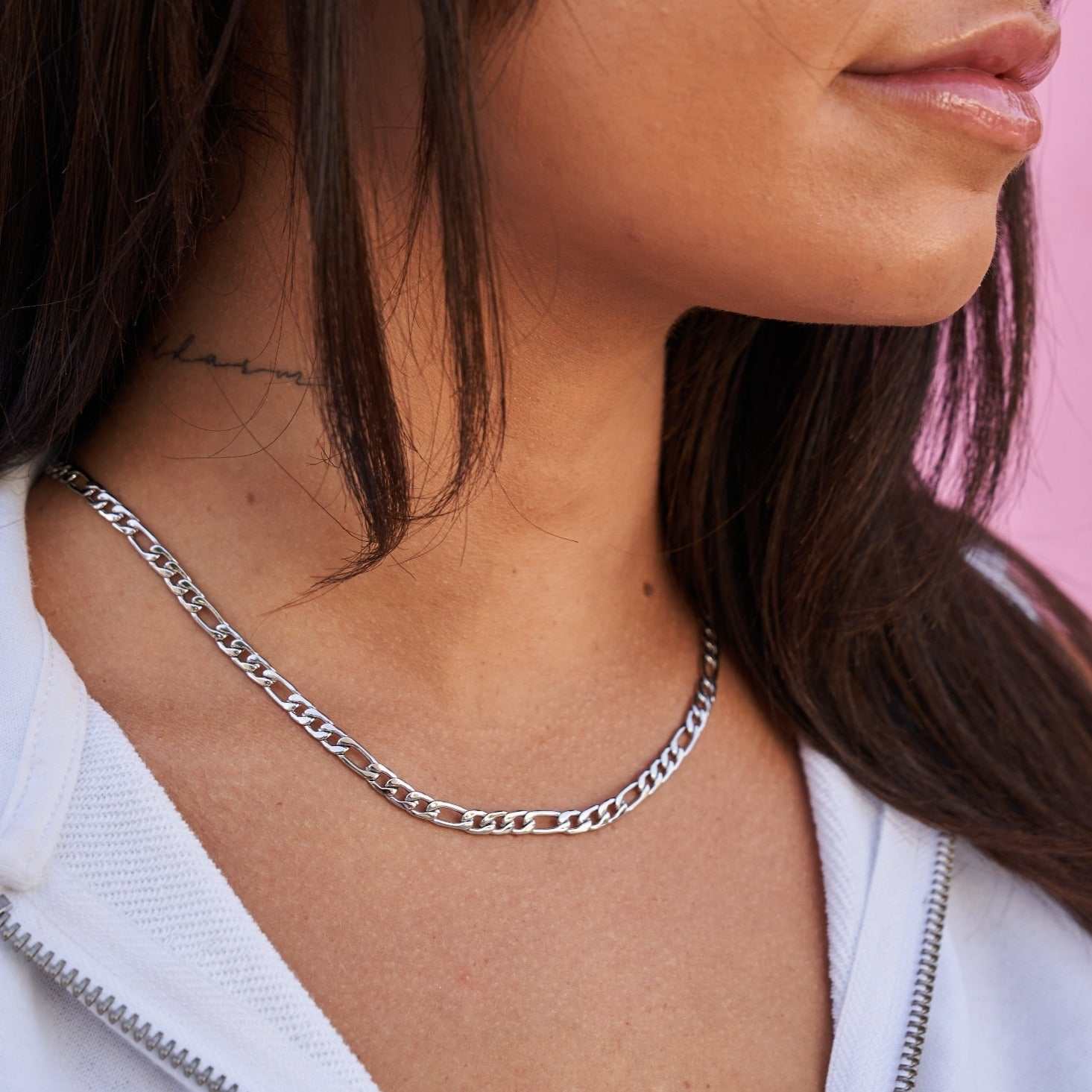 Collier 8Shine — Chaîne Figaro en Or Blanc 4mm