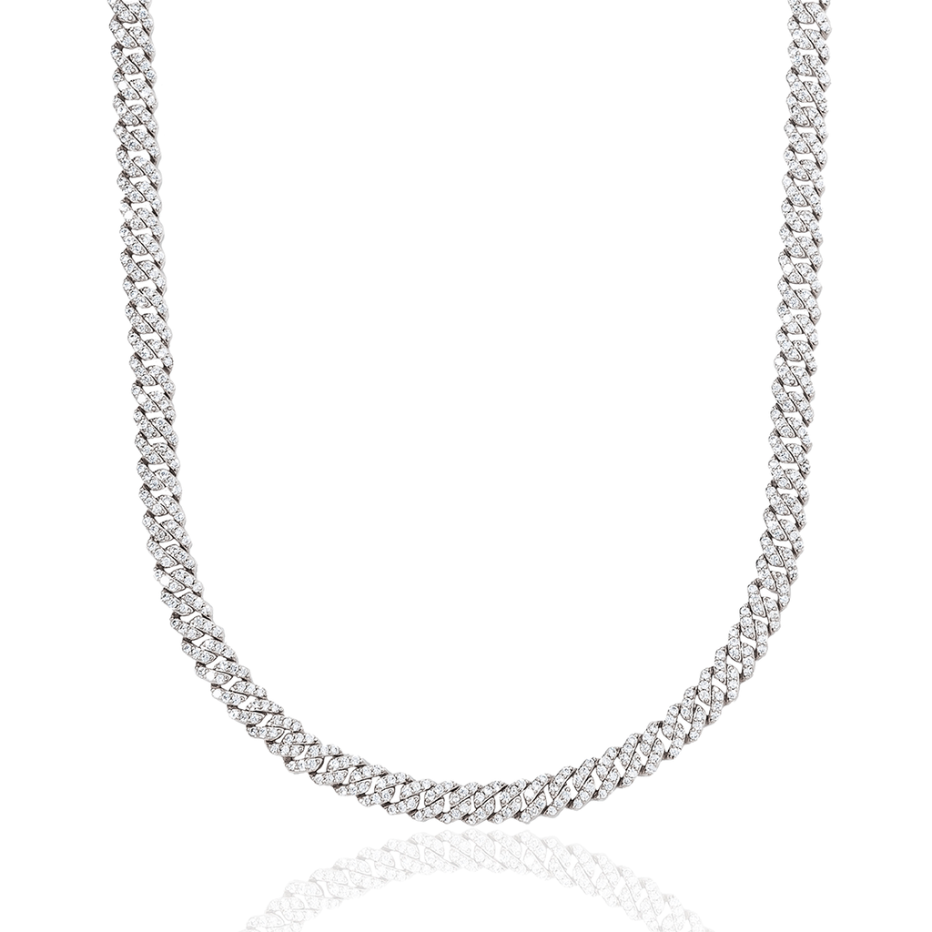 Collier 8Shine — Chaîne Micro Cuban à Griffes Serties de Diamants en Or Blanc 6mm