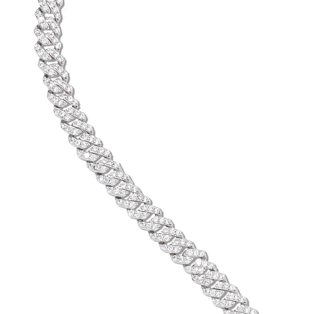 Collier 8Shine — Chaîne Micro Cuban à Griffes Serties de Diamants en Or Blanc 6mm