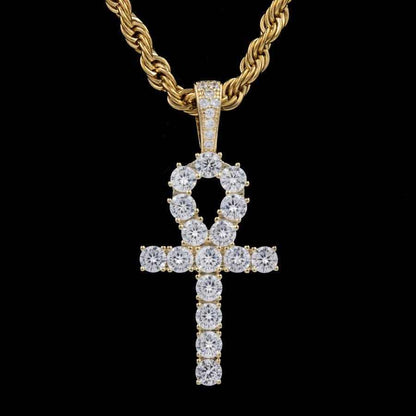 Pendentif Croix Ankh Givrée en Or Jaune 8Shine