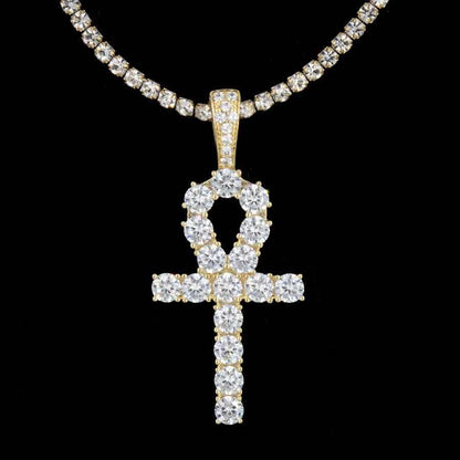 Pendentif Croix Ankh Givrée en Or Jaune 8Shine