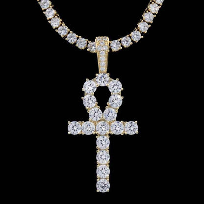 Pendentif Croix Ankh Givrée en Or Jaune 8Shine