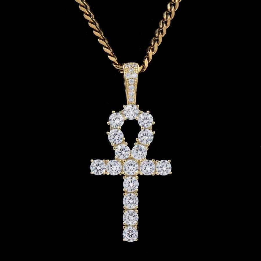 Pendentif Croix Ankh Givrée en Or Jaune 8Shine