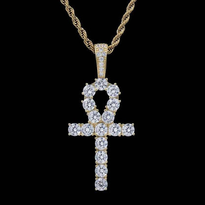 Pendentif Croix Ankh Givrée en Or Jaune 8Shine