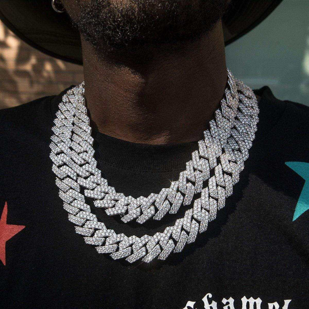 Chaîne 8Shine Diamond Prong Cuban Or blanc - 19 mm