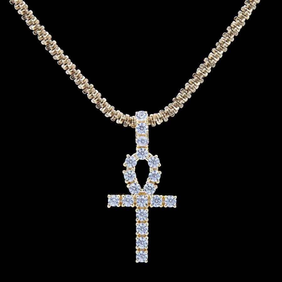 Pendentif 8Shine — Croix Ankh Micro Iced en Or Jaune