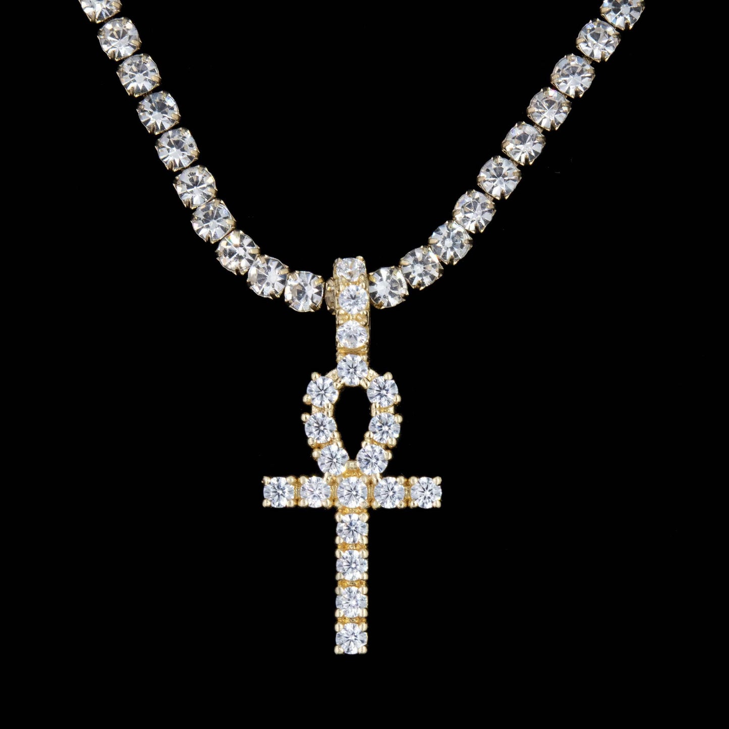 Pendentif 8Shine — Croix Ankh Micro Iced en Or Jaune