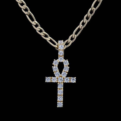 Pendentif 8Shine — Croix Ankh Micro Iced en Or Jaune