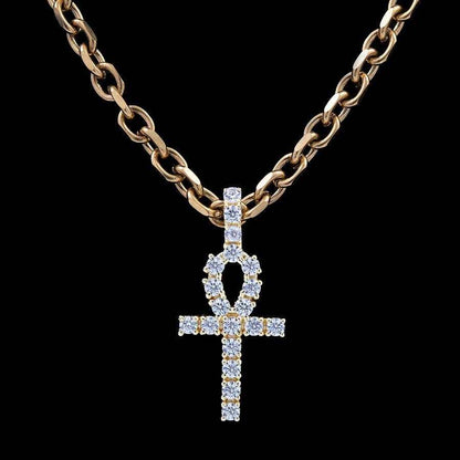 Pendentif 8Shine — Croix Ankh Micro Iced en Or Jaune