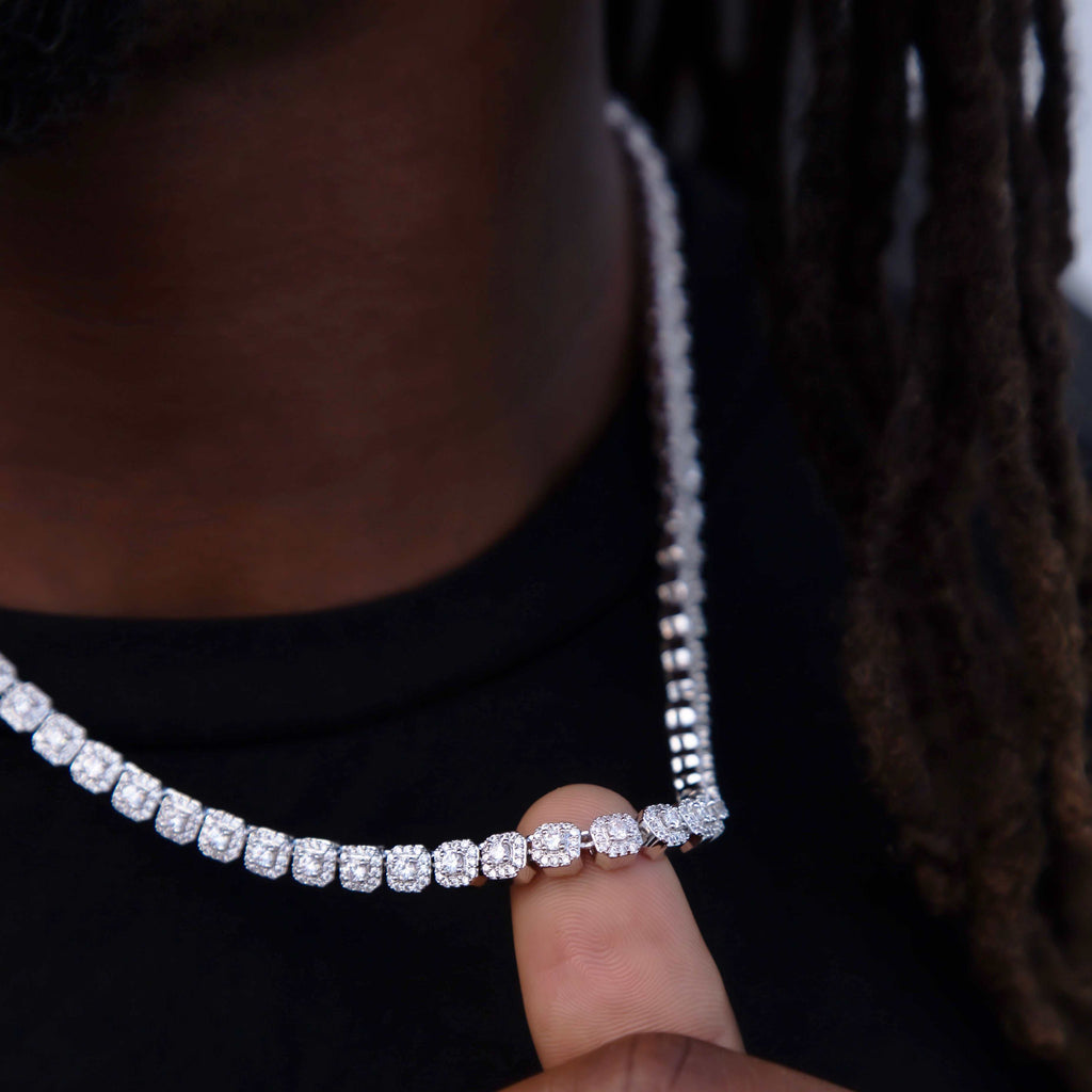 Micro Chaine Tennis Clustered 8Shine en Or Blanc