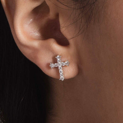 Boucles d’oreilles 8Shine — Micro Cross Stud en Or Blanc
